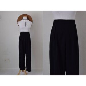 Vintage 80s‎ Black Pleated Polyester/Spandex Pants | 30-32 waist